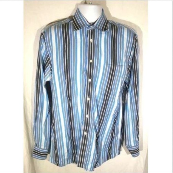 Express Men's Striped Blue Dress Shirt Medium - Picture 1 of 3